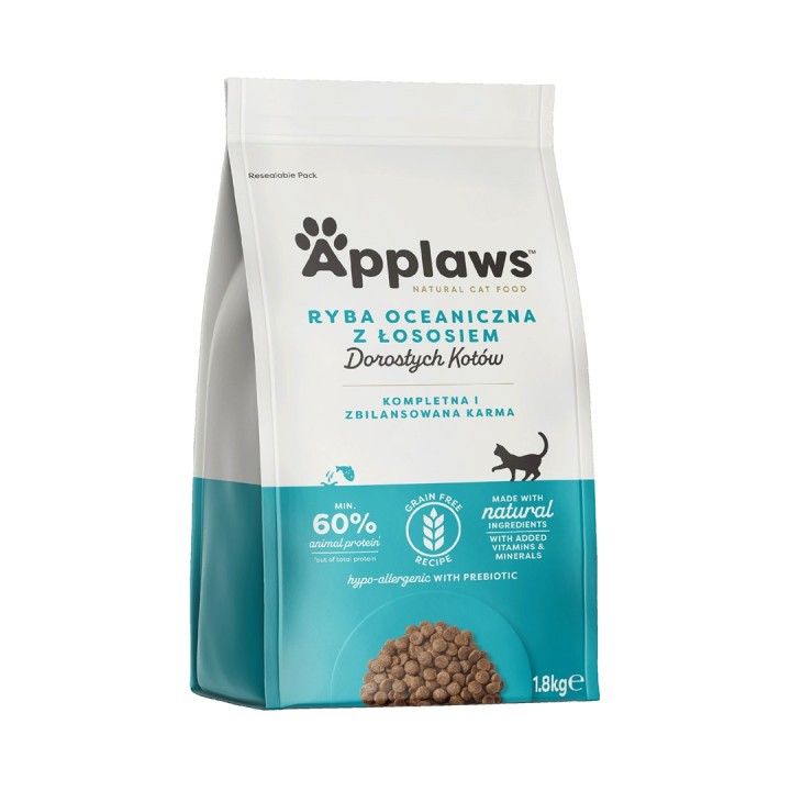 APPLAWS Adult Pesce oceanico con salmone - cibo secco per gatti - 1 8kg