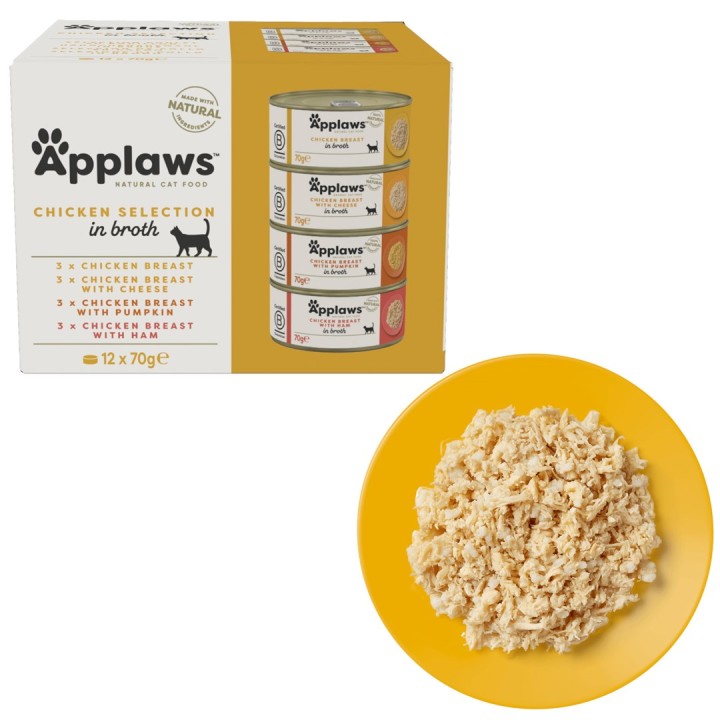 APPLAWS Selezione di pollo in brodo - cibo umido per gatti - 12x70g