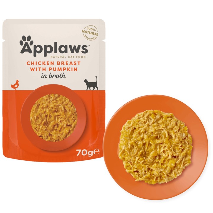 APPLAWS Petto di pollo con zucca in brodo - cibo umido per gatti - 70g