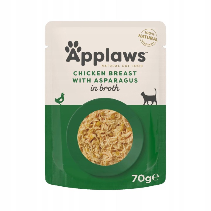 APPLAWS Filetto di pollo con asparagi in brodo - cibo umido per gatti - 70g