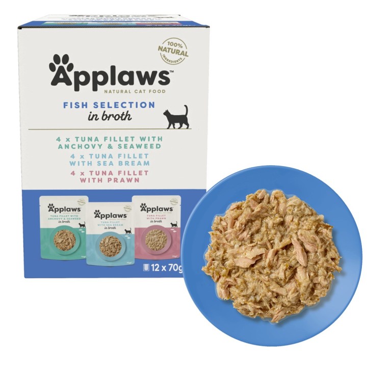 APPLAWS Selezione di pesce multipack in brodo - cibo umido per gatti - 12x70g