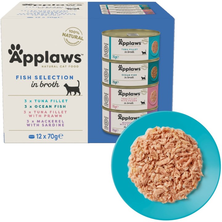 APPLAWS Selezione di pesce multipack in brodo - cibo umido per gatti - 12x70g