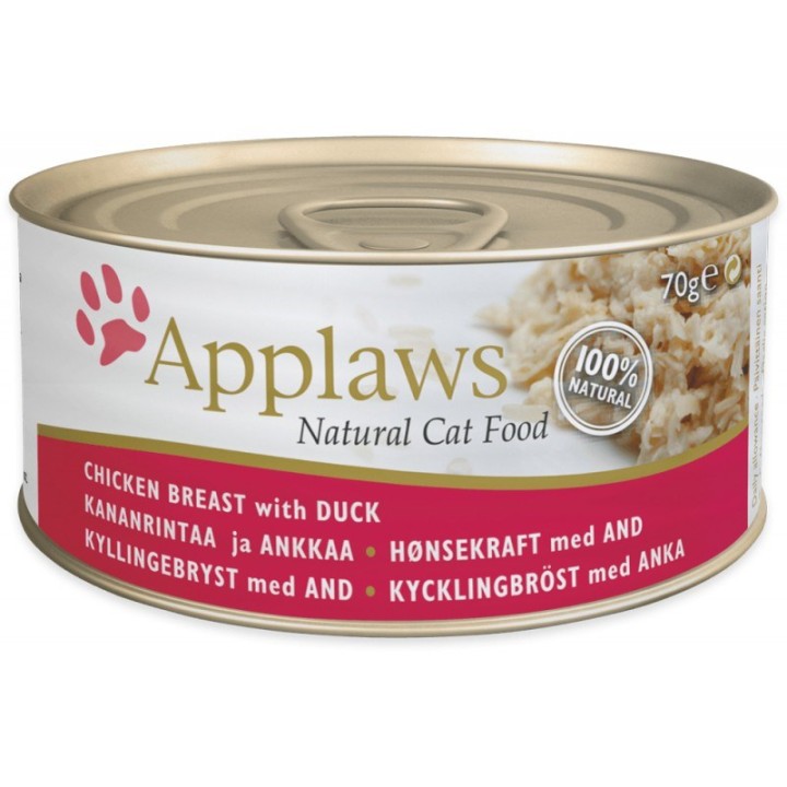 APPLAWS Cibo naturale per gatti Petto di pollo con anatra - cibo umido per gatti - 70g
