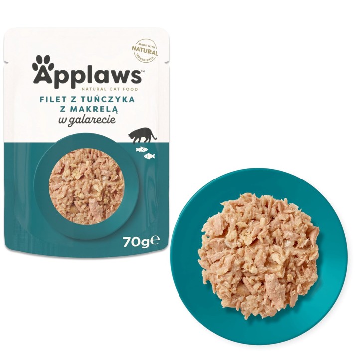 APPLAWS Filetto di tonno con sgombro in gelatina - cibo umido gatto - 70g
