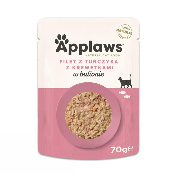 APPLAWS Filetto di tonno con gamberetto in brodo - cibo umido per gatti - 70g
