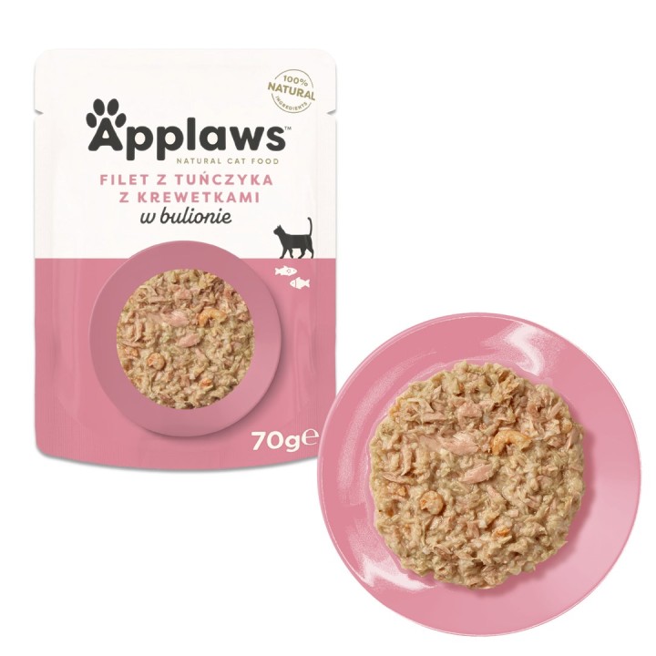 APPLAWS Filetto di tonno con gamberetto in brodo - cibo umido per gatti - 70g