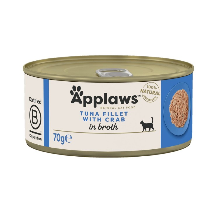 APPLAWS Filetto di tonno con granchio in brodo - cibo umido per gatti - 70g