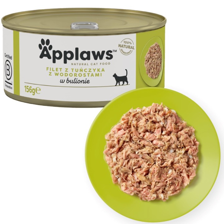 APPLAWS Filetto di tonno con alghe in brodo - cibo umido per gatti - 156g