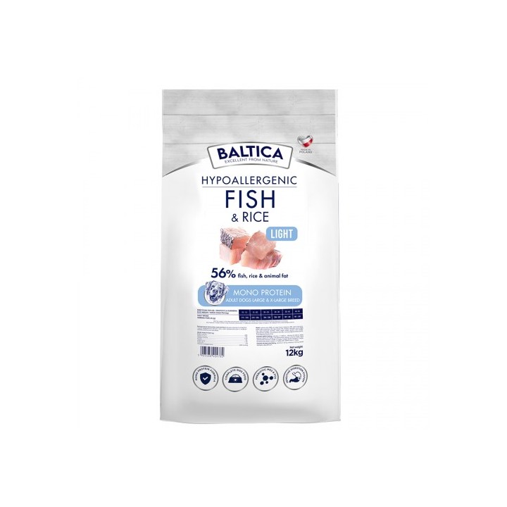 BALTICA Nutraceutic Hypoallergenic Light L/XL pesce con riso - cibo secco per cani - 12kg
