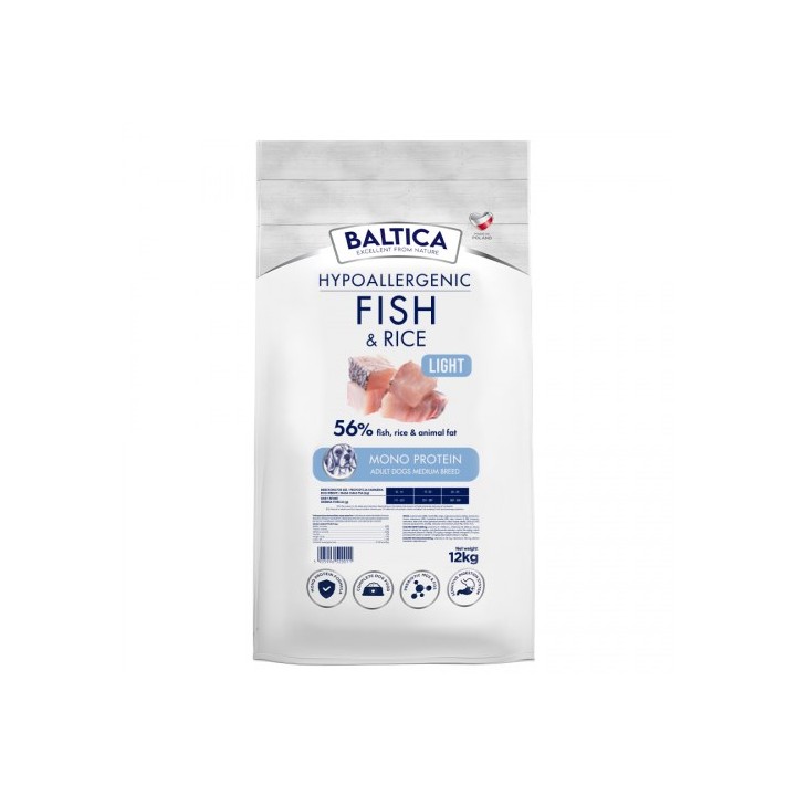BALTICA Nutraceutic Hypoallergenic Light M pesce con riso - cibo secco per cani - 12kg