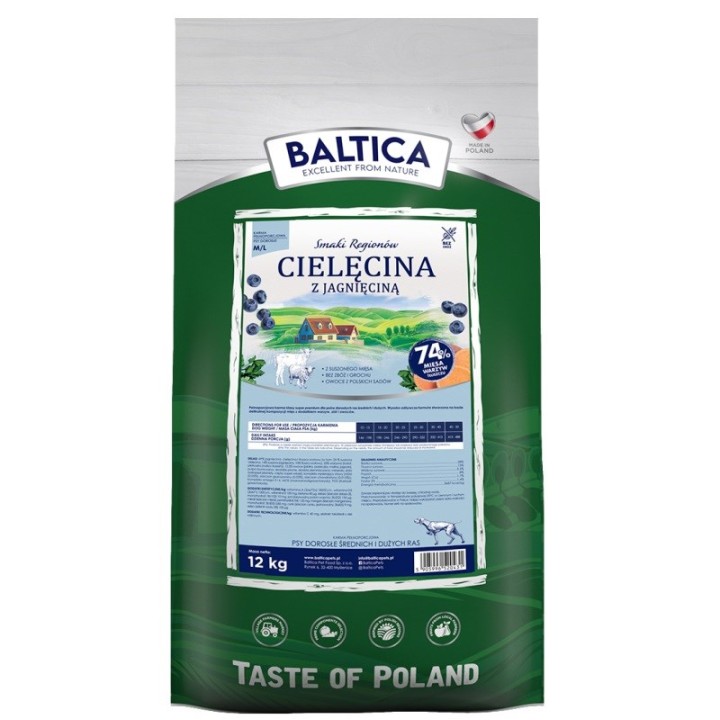 BALTICA Smaki regionów Medium and large breeds vitello con agnello - cibo secco per cani - 12kg