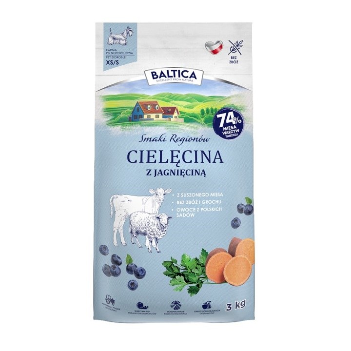 BALTICA Smaki regionów Piccole razze Vitello con agnello - cibo secco per cani - 3kg