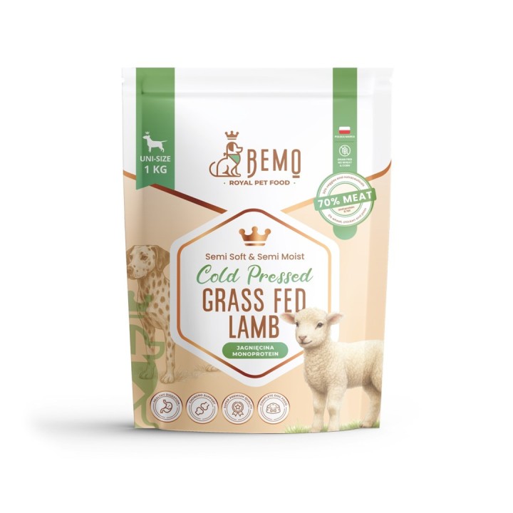 BEMO Agnello alimentato a erba pressato a freddo - cibo secco per cani - 1kg