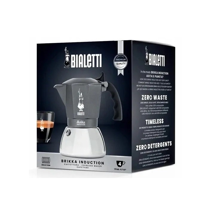 Caffettiera BIALETTI BRIKKA INDUCTION 4TZ 180 ml antracite argento