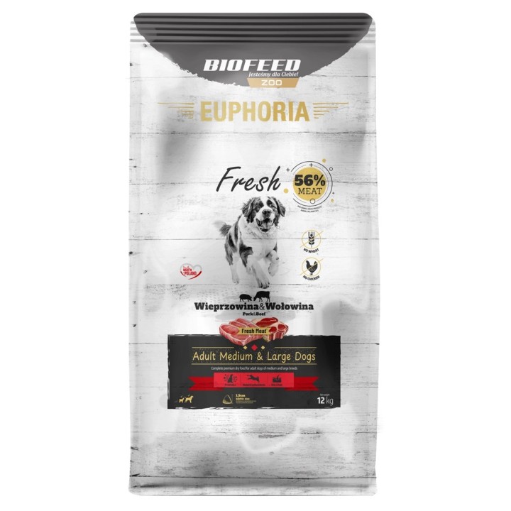 BIOFEED Euphoria Fresh Adult Medium & Large Maiale con manzo - cibo secco per cani - 12kg