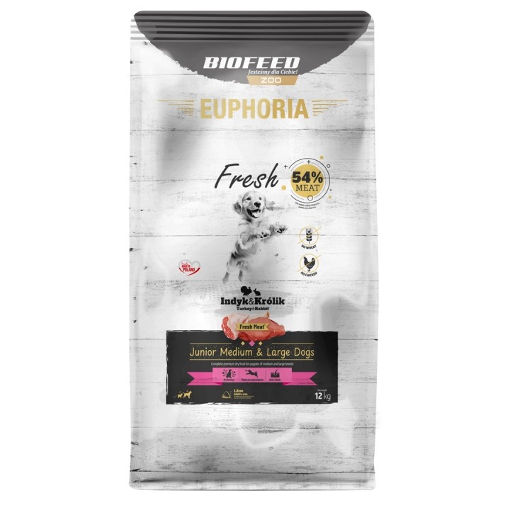 EUPHORIA Fresh Junior Medium & Large cani Tacchino con coniglio - cibo secco per cani - 12kg