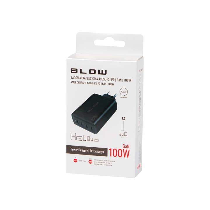 Caricabatterie da parete USB-Cx4 PD 100W GAN nero