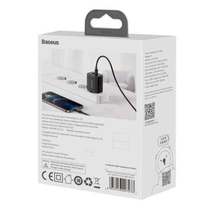 Baseus CCXJ-B01 Caricabatterie per dispositivo mobile universale nero AC Ricarica veloce da interno