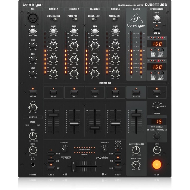 Behringer DJX900USB - mixer DJ professionista a 5 canali con crossfader 'Contact-Free' INFINIUM VCA effetti digitali avanzati e 