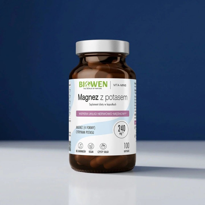 BIOWEN Magnesium 4x con potassio – integratore alimentare per l'uomo – 100 capsule