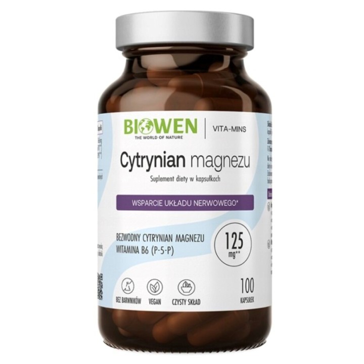 BIOWEN Magnesium Citrate – integratore alimentare per umani – 100 capsule