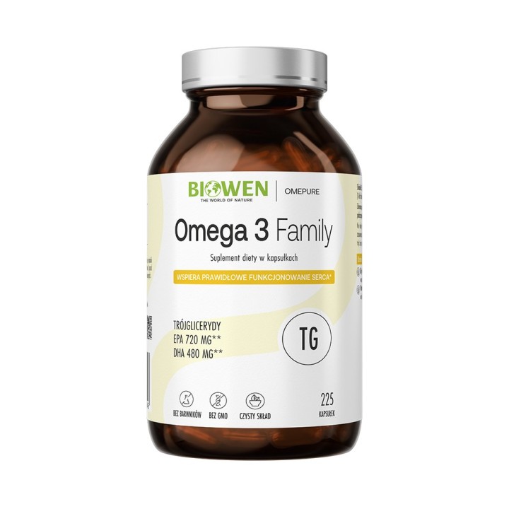 BIOWEN Omega 3 TG Family 720mg EPA 480mg DHA – integratore alimentare per l'uomo – 225 capsule