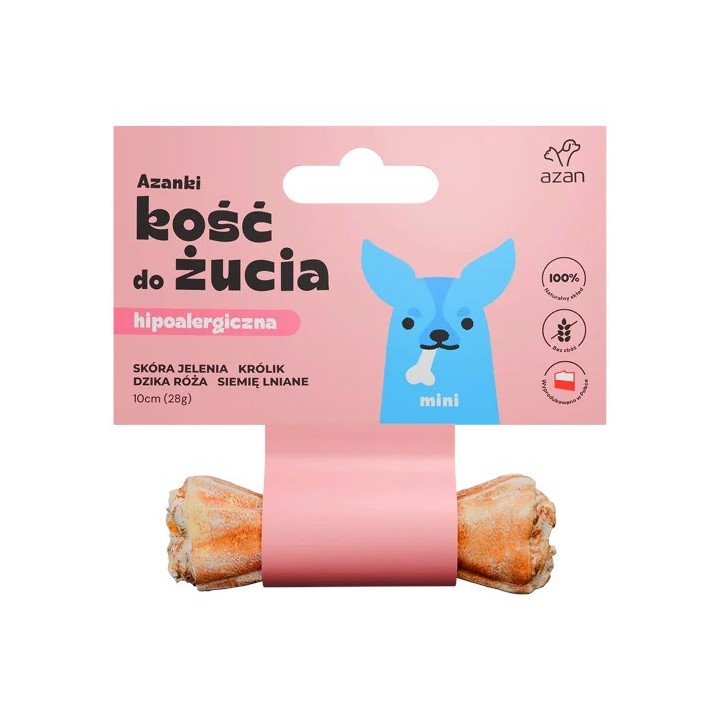AZANKI Osso ipoallergenico in pelle di cervo con coniglio e semi di lino MINI – snack per cani – 10 cm