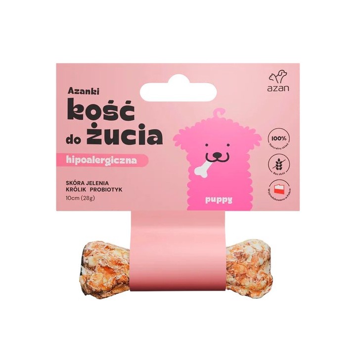 AZANKI Osso ipoallergenico in pelle di cervo con coniglio e probiotici cucciolo - snack per cani - 10 cm