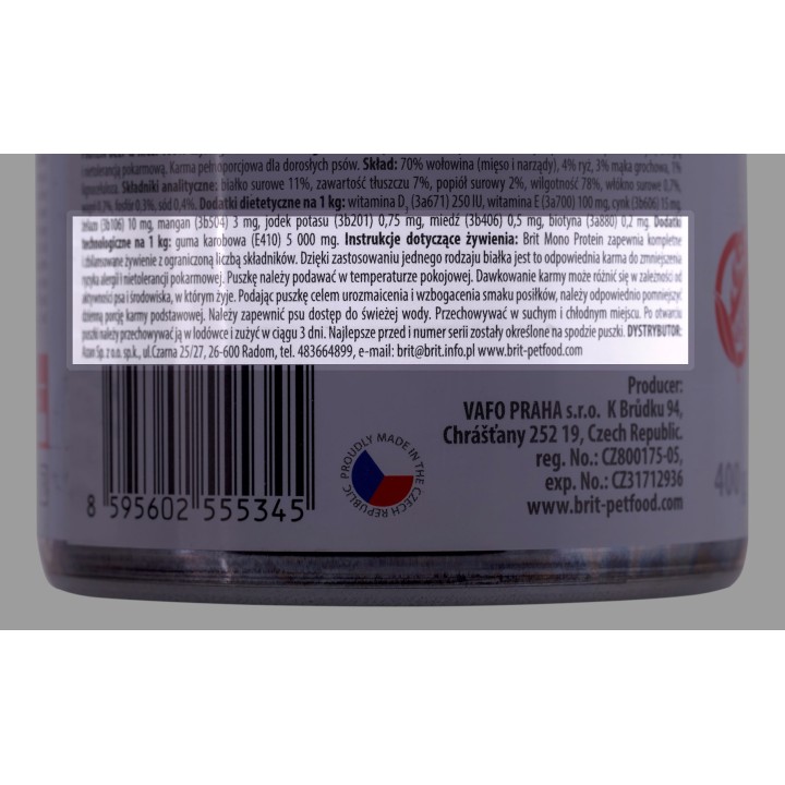 BRIT Monoprotein manzo e riso - cibo umido per cani - 400g