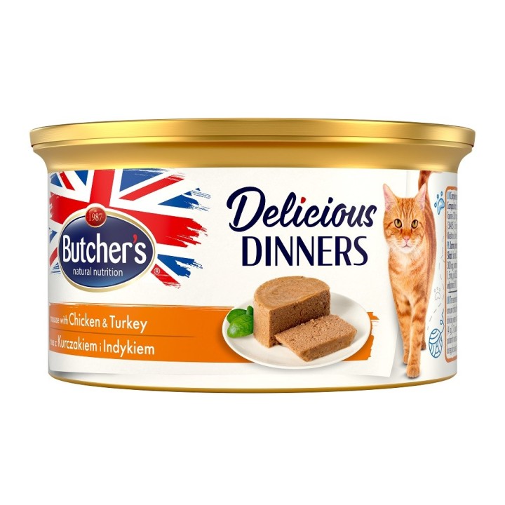 BUTCHER'S Delicious Dinners Pollo con tacchino - cibo umido per gatti - 85 g
