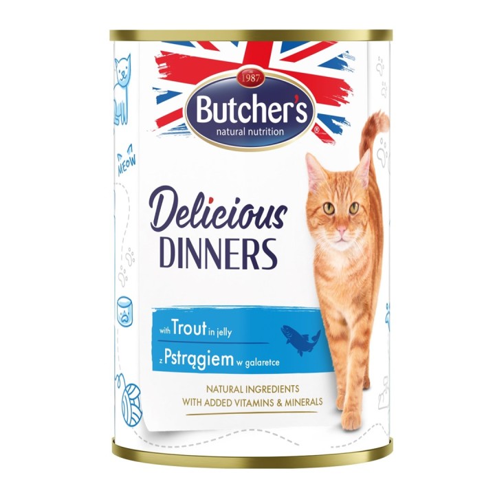 BUTCHER'S Delicious Dinners Pezzi con trota in gelatina - cibo umido per gatti - 400g