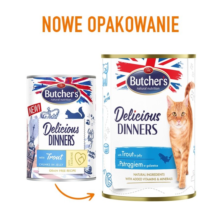 BUTCHER'S Delicious Dinners Pezzi con trota in gelatina - cibo umido per gatti - 400g