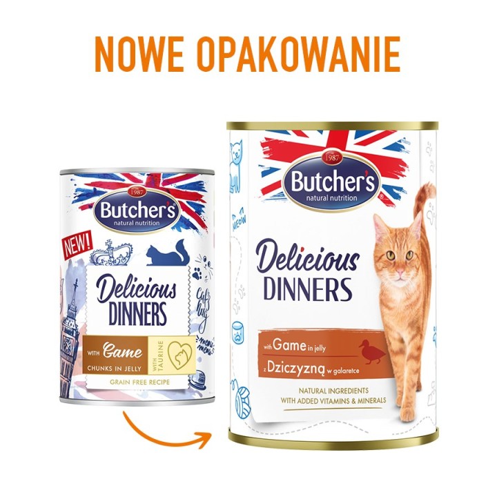 BUTCHER'S Delicious Dinners Pezzi con cervo in gelatina - cibo umido per gatti - 400g