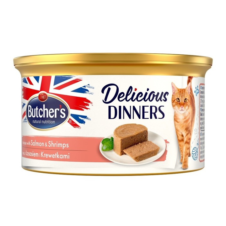 BUTCHER'S Delicious Dinners Salmone e gamberetti - cibo umido per gatti - 85 g