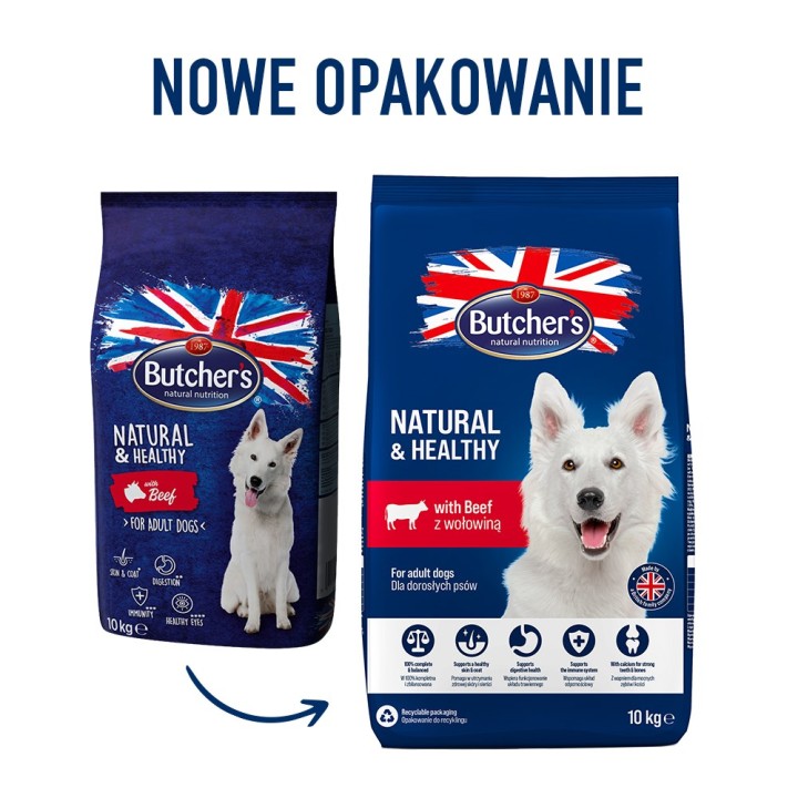 BUTCHER'S Natural&Healthy con manzo - cibo secco per cani - 10 kg