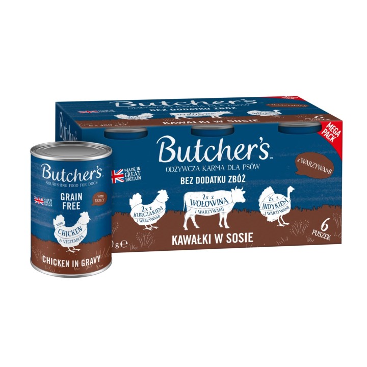 BUTCHER'S Original Mega pack mix con verdure in salsa - cibo umido per cani - 6 x 400g