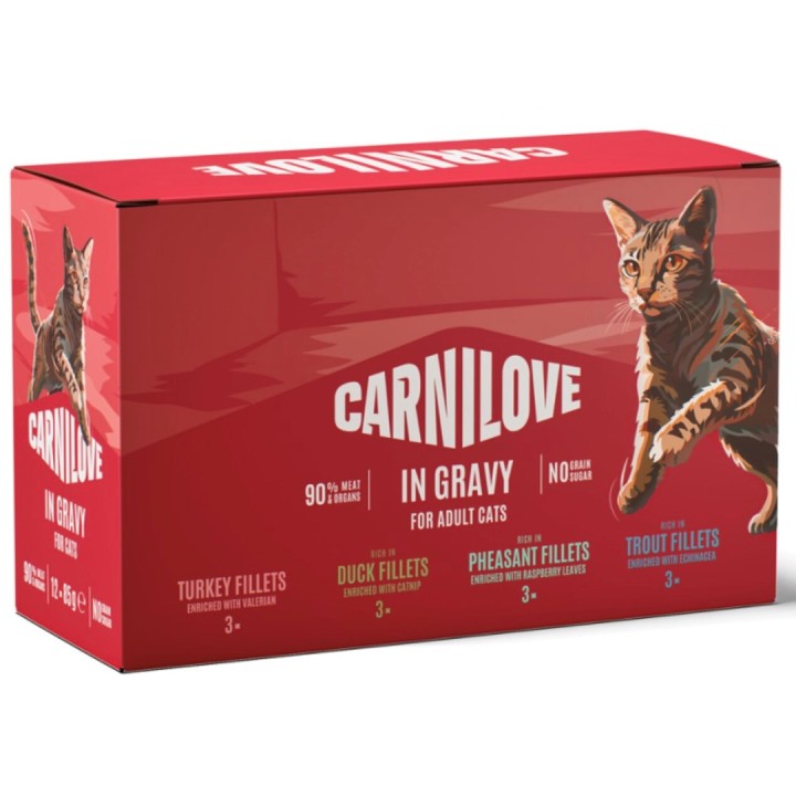 CARNILOVE Cat Pouch Gravy Box - cibo umido per gatti - 12x85g