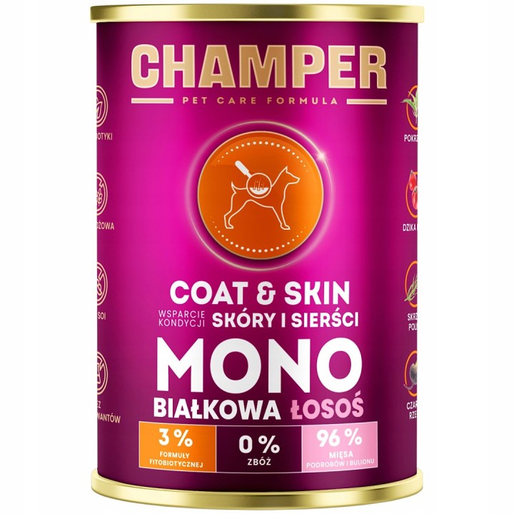 CHAMPER Coat & Skin Monoprotein Salmone - cibo umido per cani - 400g