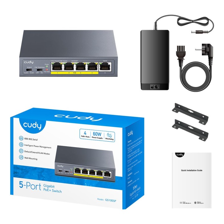 Cudy GS1005P switch di rete Non gestito Gigabit Ethernet (10/100/1000) Power over Ethernet (PoE) grigio