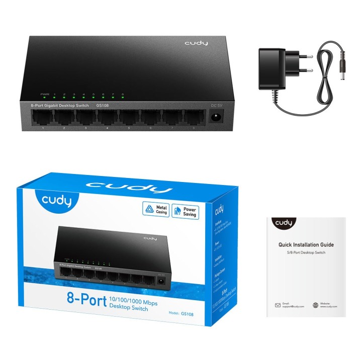 Cudy GS108 switch di rete Non gestito Gigabit Ethernet (10/100/1000) nero