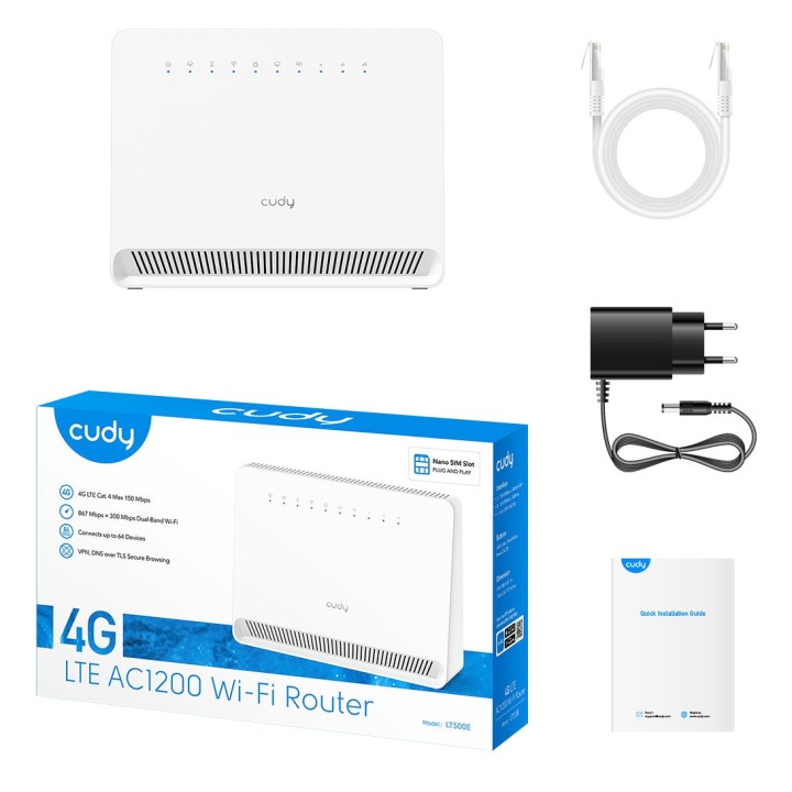 Cudy LT500E router wireless Fast Ethernet Dual-band (2.4 GHz / 5 GHz) 4G Bianco