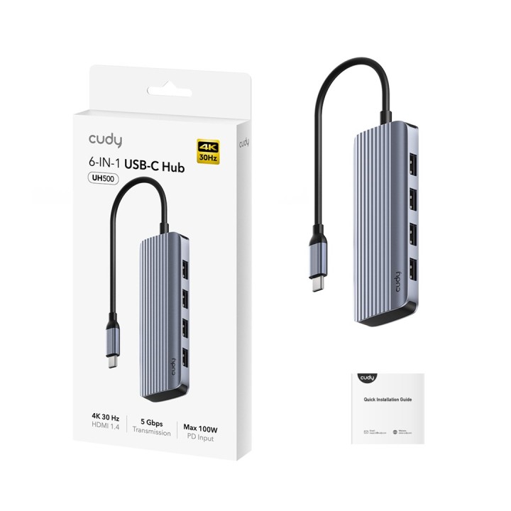 Cudy UH500 docking station/replicatore di porte per laptop USB 3.2 Gen 1 (3.1 Gen 1) Type-C grigio argento