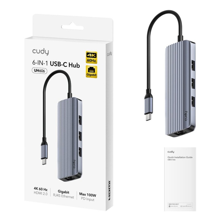 Cudy UH606 docking station/replicatore di porte per laptop cablato USB 3.2 Gen 1 (3.1 Gen 1) Type-C grigio argento