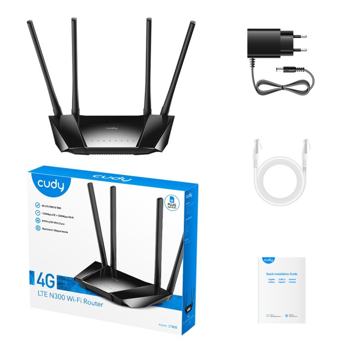 Router wireless CUDY LT400 EU Wi-Fi 300 Mbps 2.4 GHz 4G LTE SIM nero