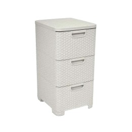 CURVER Rattan 206314 Unità di stoccaggio con cassetti 3 × 14 L Crema