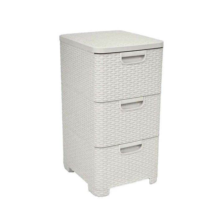 CURVER Rattan 206314 Unità di stoccaggio con cassetti 3 × 14 L Crema