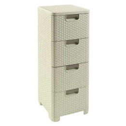 CURVER Rattan 209907 Unità di stoccaggio con cassetti 4 × 14 L Crema