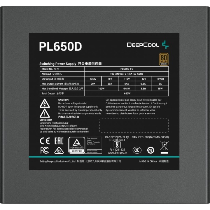 DeepCool PL650D alimentatore 650 W 20+4 pin ATX ATX nero