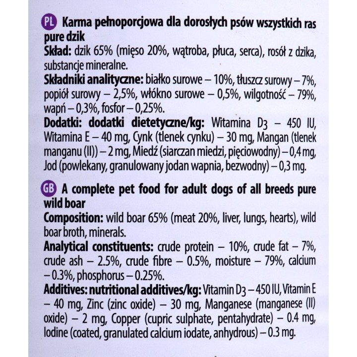 DOLINA NOTECI Premium Pure ricco di selvaggina - cibo umido per cani - 800g