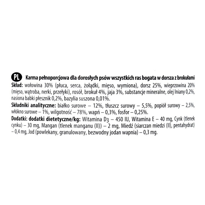 DOLINA NOTECI Premium Ricco di merluzzo e broccoli - cibo umido per cani - 800 g